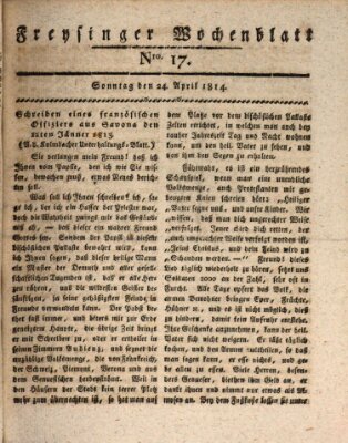 Freisinger Wochenblatt Sonntag 24. April 1814