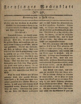 Freisinger Wochenblatt Sonntag 3. Juli 1814