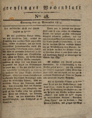 Freisinger Wochenblatt Sonntag 27. November 1814