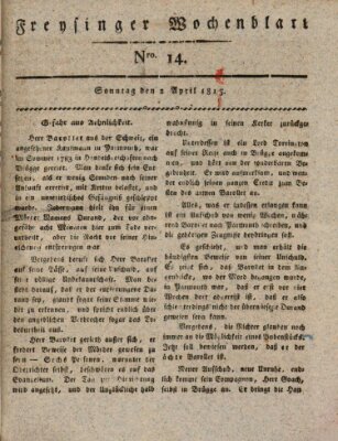 Freisinger Wochenblatt Sonntag 2. April 1815