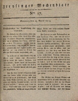 Freisinger Wochenblatt Sonntag 23. April 1815