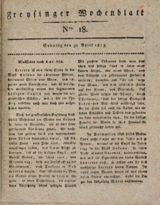 Freisinger Wochenblatt Sonntag 30. April 1815