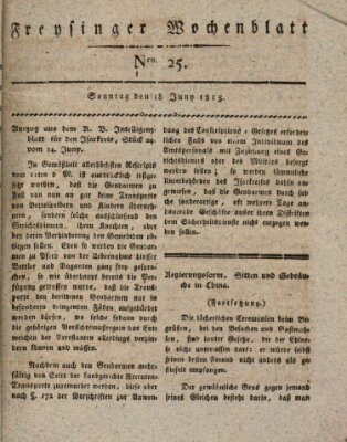 Freisinger Wochenblatt Sonntag 18. Juni 1815