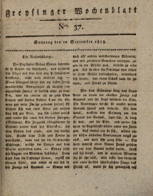 Freisinger Wochenblatt Sonntag 10. September 1815