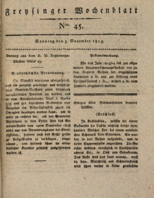 Freisinger Wochenblatt Sonntag 5. November 1815