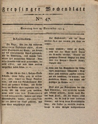 Freisinger Wochenblatt Sonntag 19. November 1815