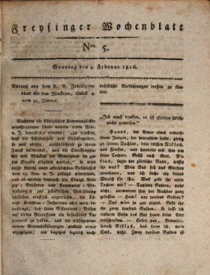 Freisinger Wochenblatt Sonntag 4. Februar 1816