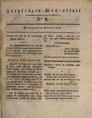 Freisinger Wochenblatt Sonntag 25. Februar 1816