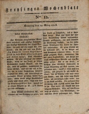 Freisinger Wochenblatt Sonntag 24. März 1816