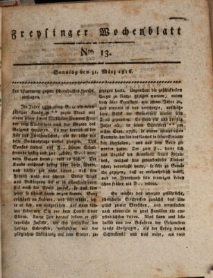 Freisinger Wochenblatt Sonntag 31. März 1816