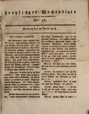 Freisinger Wochenblatt Sonntag 28. April 1816