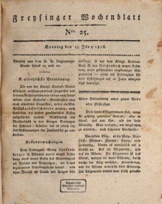 Freisinger Wochenblatt Sonntag 23. Juni 1816