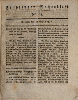 Freisinger Wochenblatt Sonntag 18. August 1816