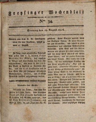 Freisinger Wochenblatt Sonntag 25. August 1816