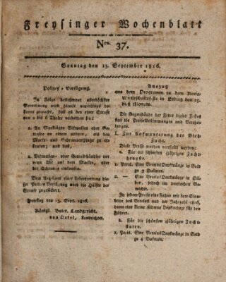 Freisinger Wochenblatt Sonntag 15. September 1816