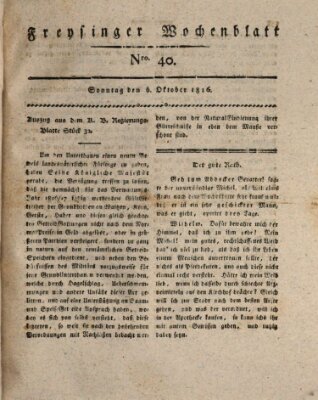 Freisinger Wochenblatt Sonntag 6. Oktober 1816