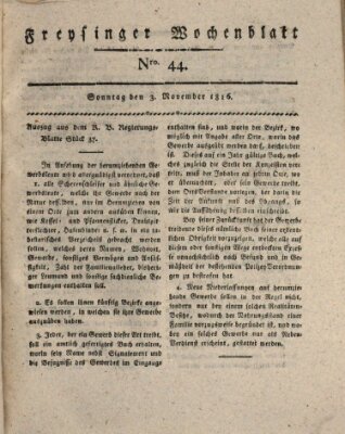 Freisinger Wochenblatt Sonntag 3. November 1816