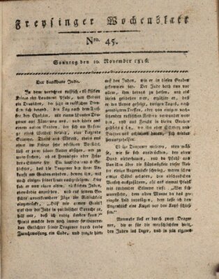 Freisinger Wochenblatt Sonntag 10. November 1816