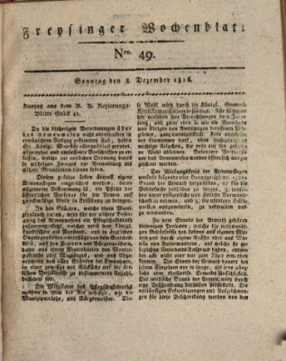 Freisinger Wochenblatt Sonntag 8. Dezember 1816