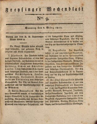 Freisinger Wochenblatt Sonntag 2. März 1817