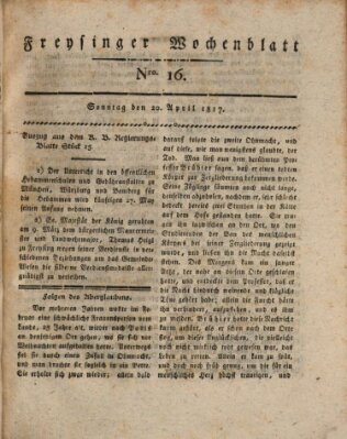 Freisinger Wochenblatt Sonntag 20. April 1817