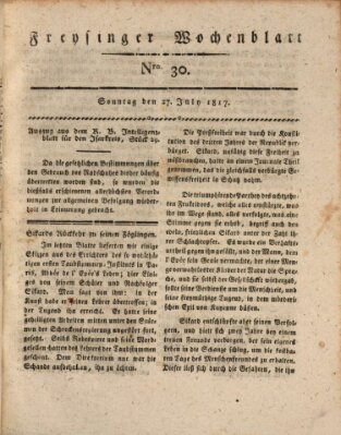 Freisinger Wochenblatt Sonntag 27. Juli 1817