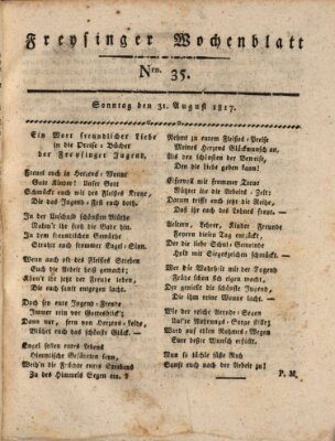 Freisinger Wochenblatt Sonntag 31. August 1817