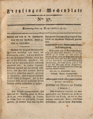 Freisinger Wochenblatt Sonntag 14. September 1817