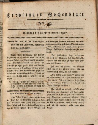 Freisinger Wochenblatt Sonntag 28. September 1817