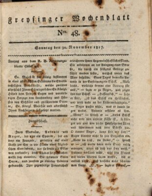 Freisinger Wochenblatt Sonntag 30. November 1817