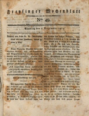 Freisinger Wochenblatt Sonntag 7. Dezember 1817