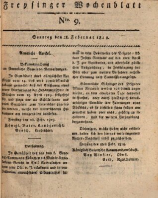 Freisinger Wochenblatt Sonntag 28. Februar 1819