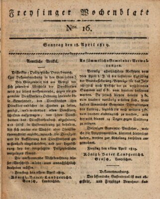 Freisinger Wochenblatt Sonntag 18. April 1819