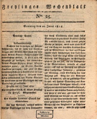 Freisinger Wochenblatt Sonntag 20. Juni 1819