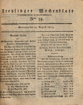 Freisinger Wochenblatt Sonntag 29. August 1819