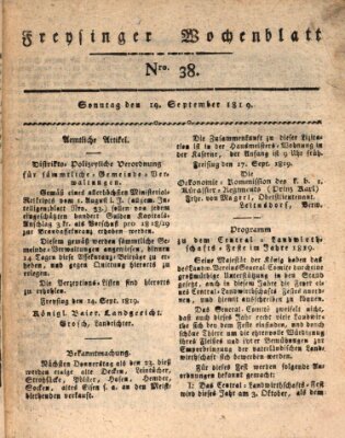 Freisinger Wochenblatt Sonntag 19. September 1819