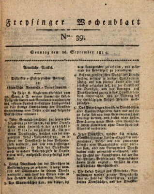 Freisinger Wochenblatt Sonntag 26. September 1819