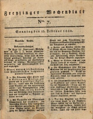 Freisinger Wochenblatt Sonntag 13. Februar 1820