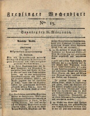 Freisinger Wochenblatt Sonntag 26. März 1820