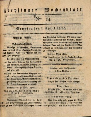 Freisinger Wochenblatt Sonntag 2. April 1820