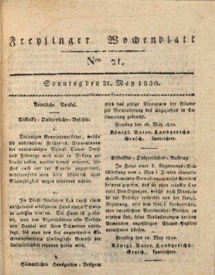 Freisinger Wochenblatt Sonntag 21. Mai 1820