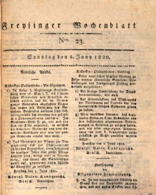 Freisinger Wochenblatt Sonntag 4. Juni 1820