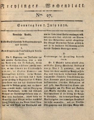 Freisinger Wochenblatt Sonntag 2. Juli 1820