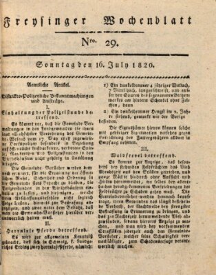 Freisinger Wochenblatt Sonntag 16. Juli 1820