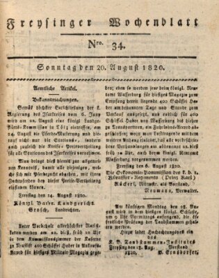 Freisinger Wochenblatt Sonntag 20. August 1820