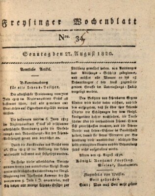 Freisinger Wochenblatt Sonntag 27. August 1820