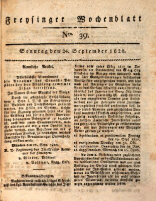 Freisinger Wochenblatt Sonntag 24. September 1820