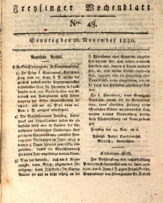 Freisinger Wochenblatt Sonntag 26. November 1820