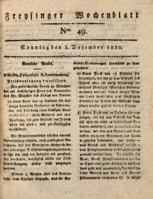 Freisinger Wochenblatt Sonntag 3. Dezember 1820