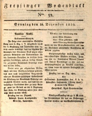 Freisinger Wochenblatt Sonntag 24. Dezember 1820